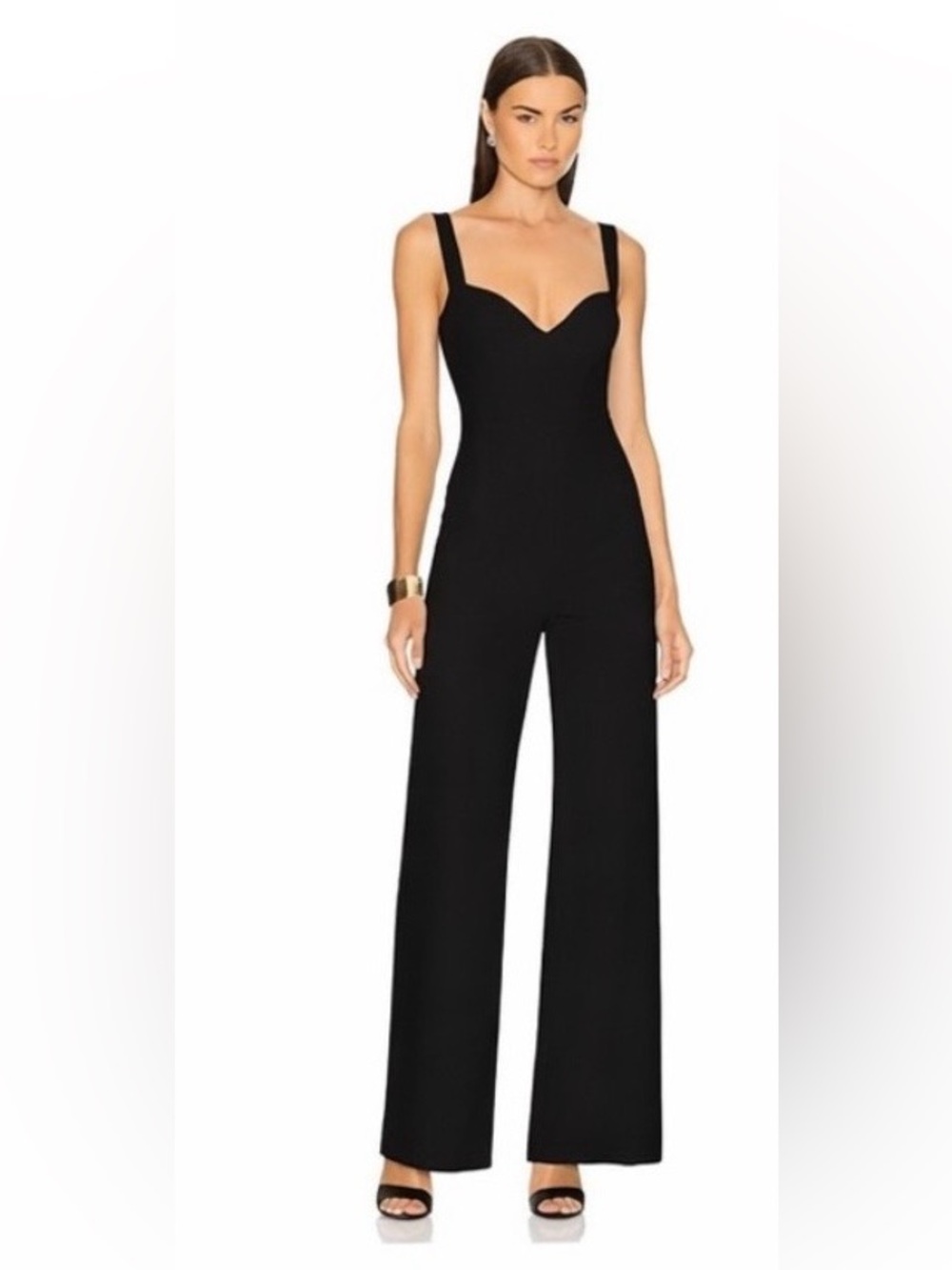 Nookie Romance Sweetheart Neckline Seasonless Wide Leg Jumpsuit Black size Small